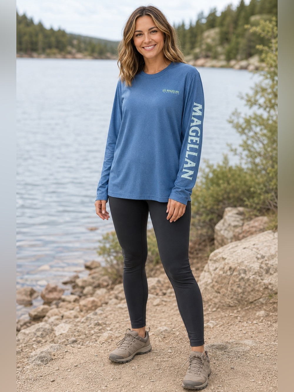 Magellan Outdoors FishGear Blue Boyfriend Fit Shirt Women’s Medium